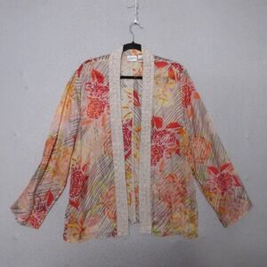 Chicos Kimono Silk Sheer Floral Open Front Cardigan Art to Wear Cover Up Boho